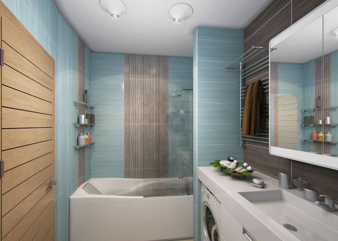 blue, beige and gray-brown color in bathroom decoration