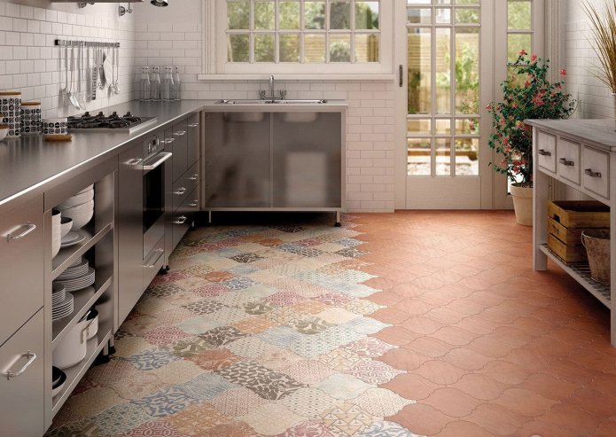 terracotta tiles on the floor in the kitchen