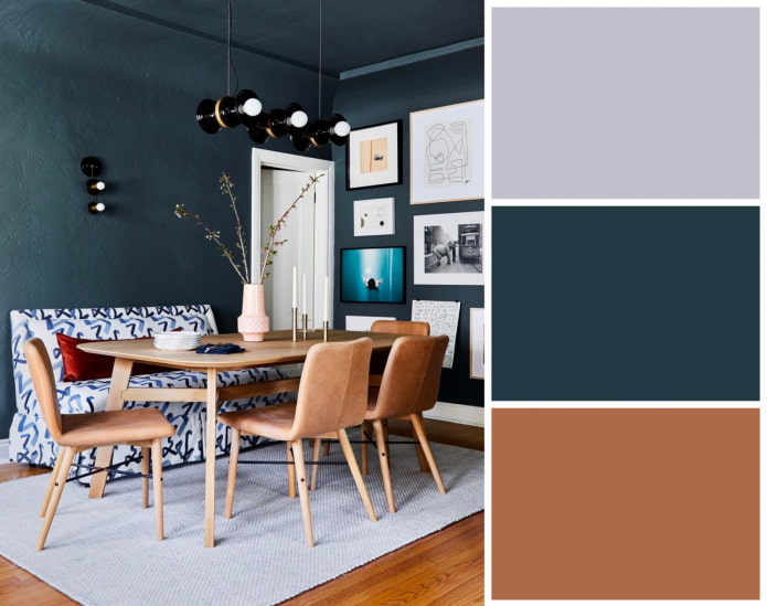 Living-dining room in blue tones