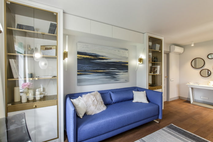 blue sofa in the interior
