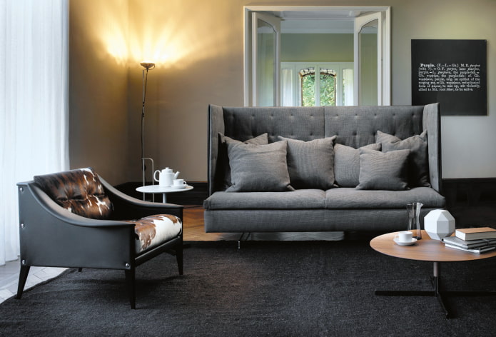 sofa with a high back in the interior