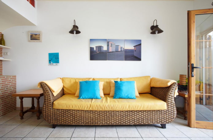 wicker rattan sofa in the interior