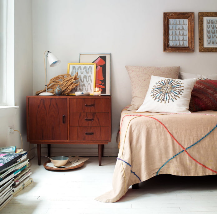 Bedroom with a retro nightstand