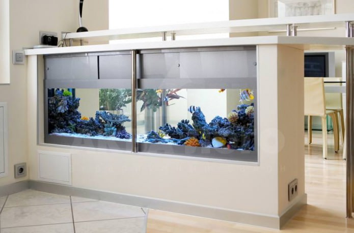 bar counter design with a built-in aquarium