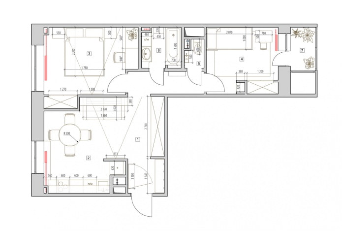 Layout of a two-room apartment of 52 sq. m.