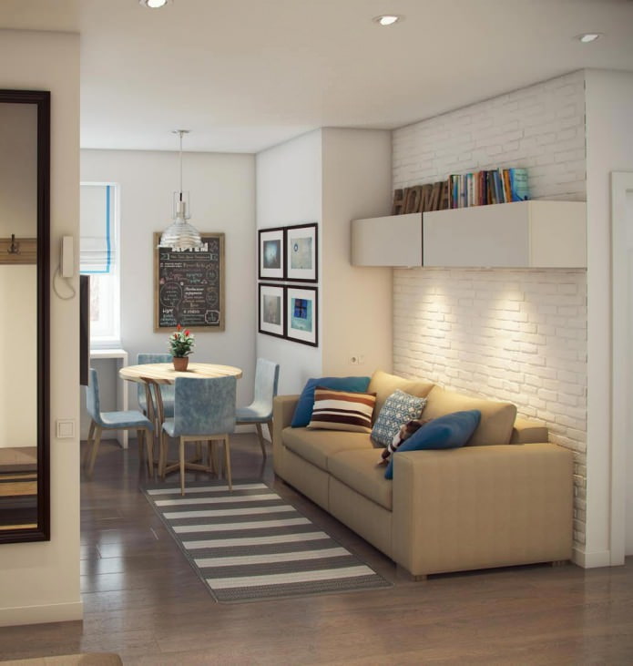 design of a kitchen-living room of 14.4 sq. m.