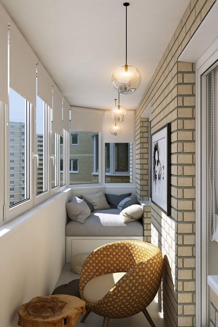 6.5 sq. m. balcony design with a relaxation area.