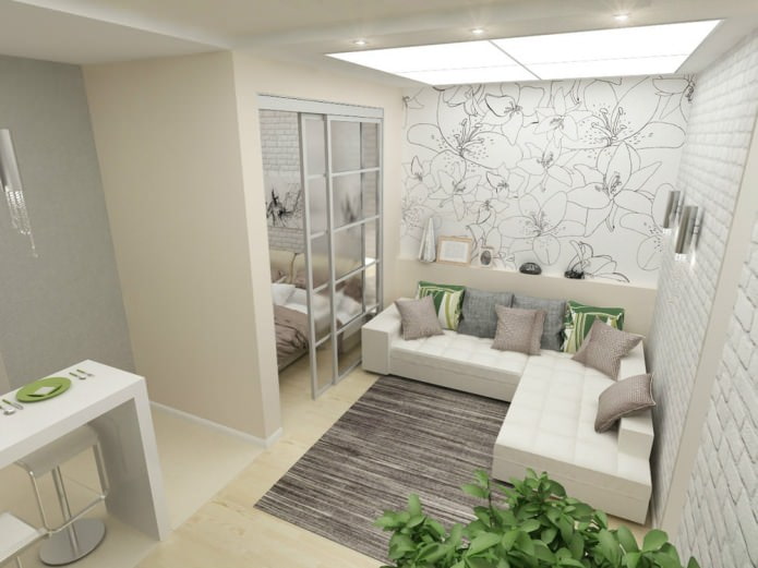 design of a one-room apartment of 45 sq. m.