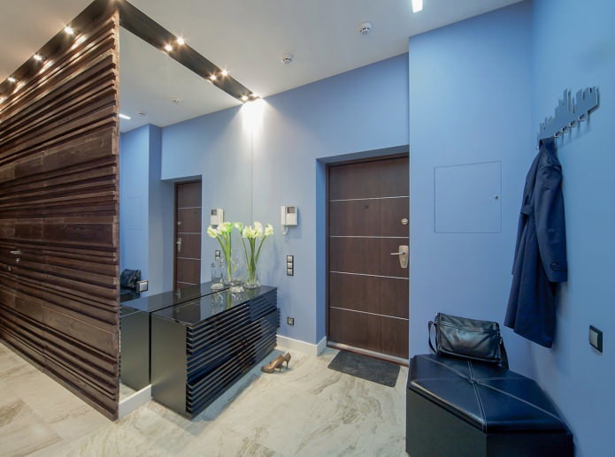 blue walls in the hallway