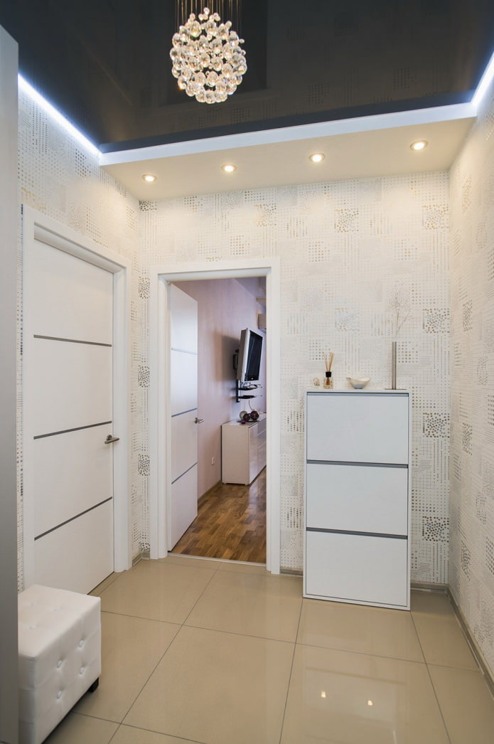 plasterboard construction with a stretch canvas in the hallway