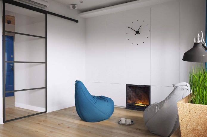 living room in the design of a one-room apartment of 37 sq. m.
