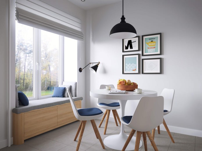 kitchen in the design of a one-room apartment of 37 sq. m.