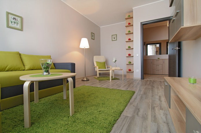living room in the interior of a one-room apartment of 42 sq. m.