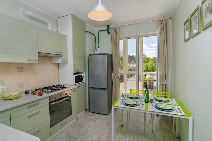 kitchen in the interior of a one-room apartment of 42 sq. m.