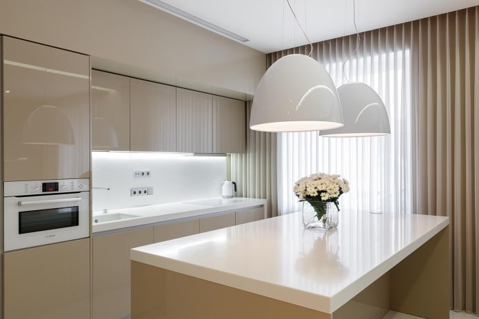 glossy kitchen in beige tones