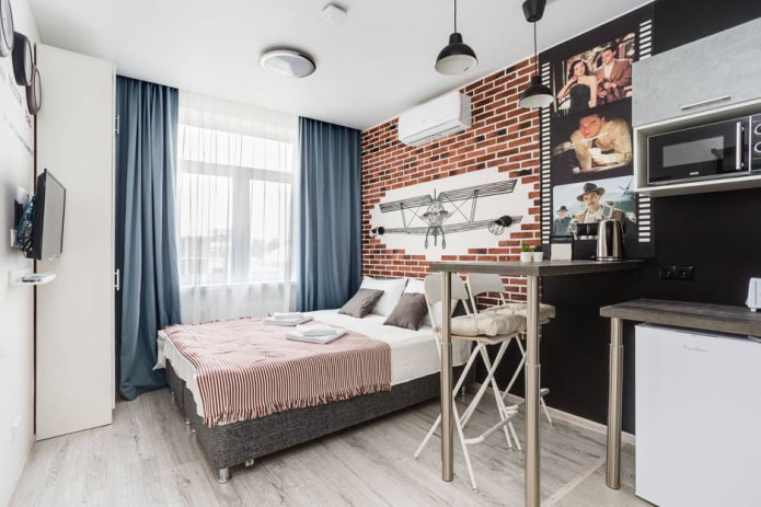 furniture in the zoning of the kitchen-bedroom