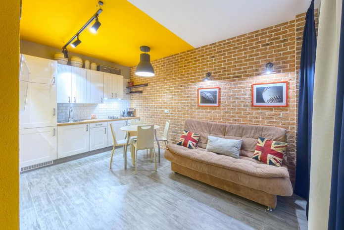 sofa bed in the kitchen interior