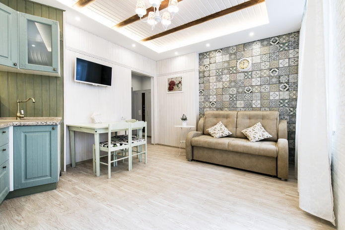 visual zoning of the kitchen-bedroom