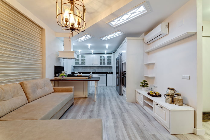 visual zoning of the kitchen-bedroom