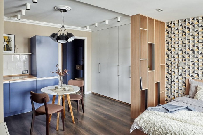 furniture in the zoning kitchen-bedroom