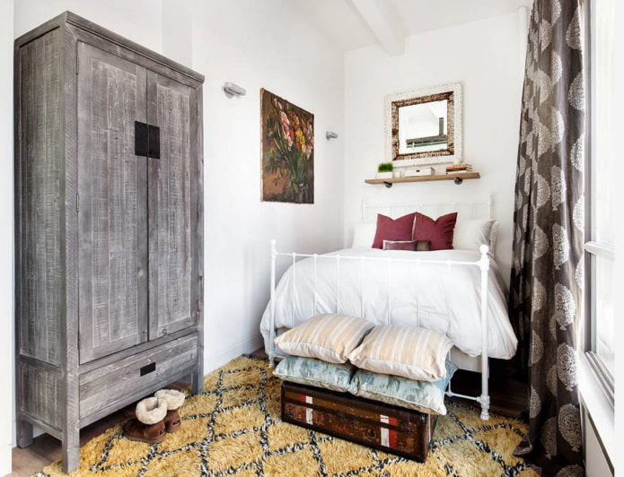 Interior of a narrow elongated bedroom