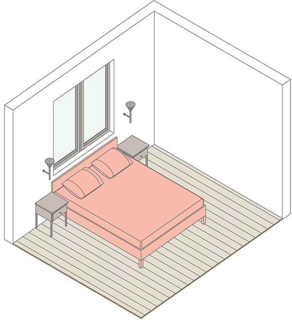 Bedroom layout with a bed by the window