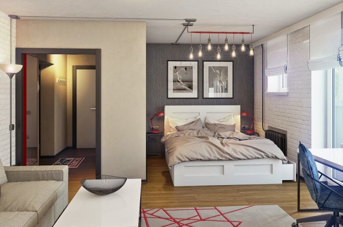color zoning in the interior of the bedroom-living room