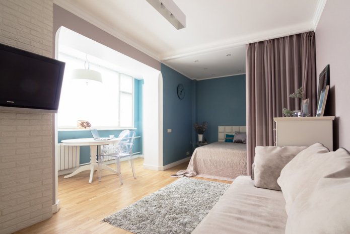 bedroom layout combined with a living room