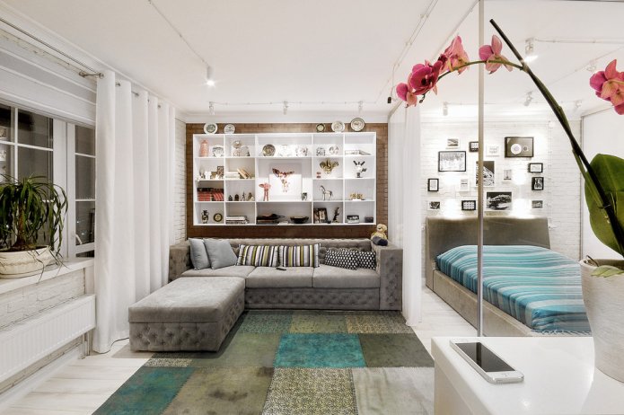 bedroom layout combined with a living room