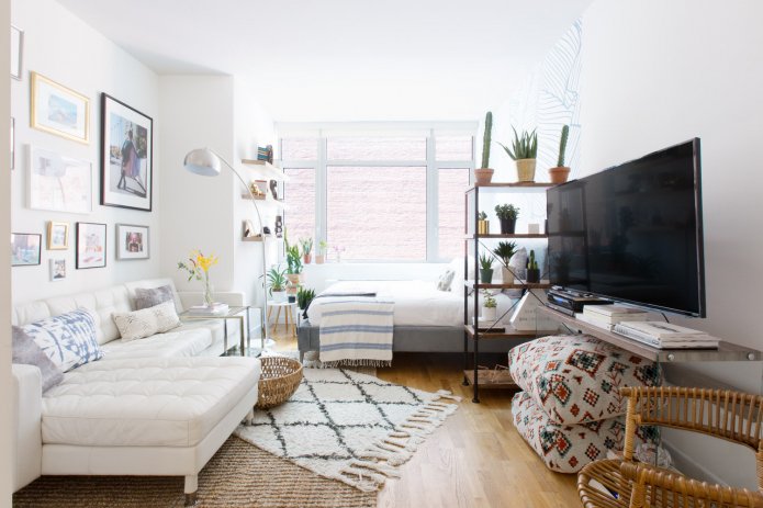 arrangement of a combined bedroom-living room