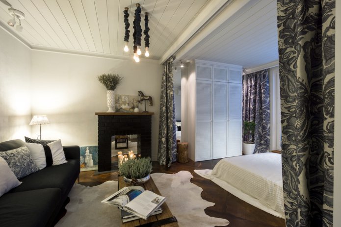 bedroom layout combined with a living room