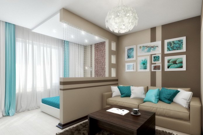 lighting zoning in the bedroom-living room interior