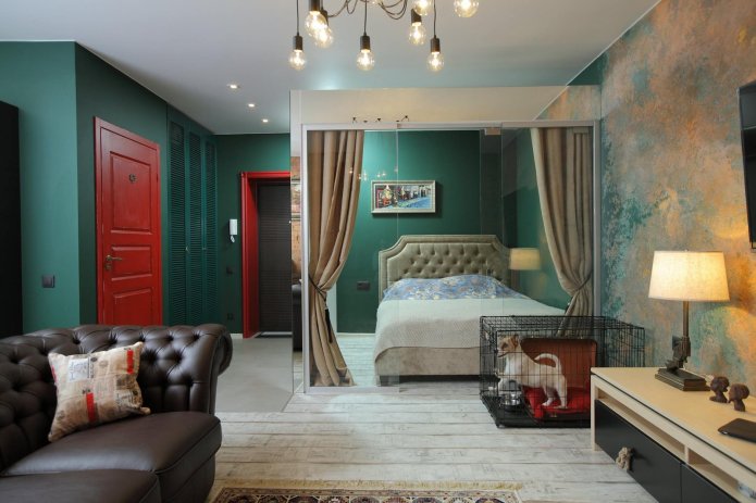 loft style bedroom-living room interior