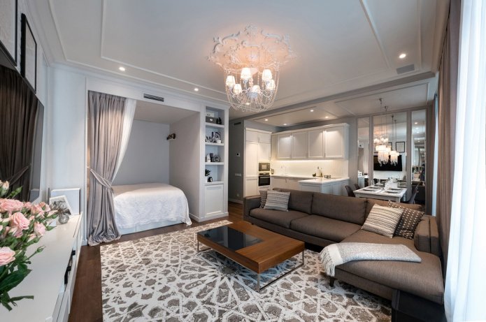 bedroom layout combined with a living room