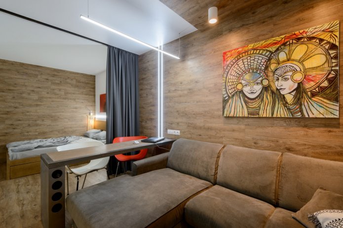 arrangement of a combined bedroom-living room