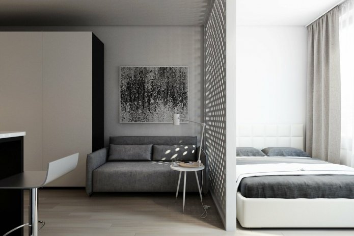 minimalist style bedroom-living room interior