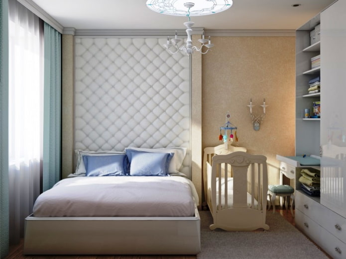 visual zoning of a combined bedroom and a nursery