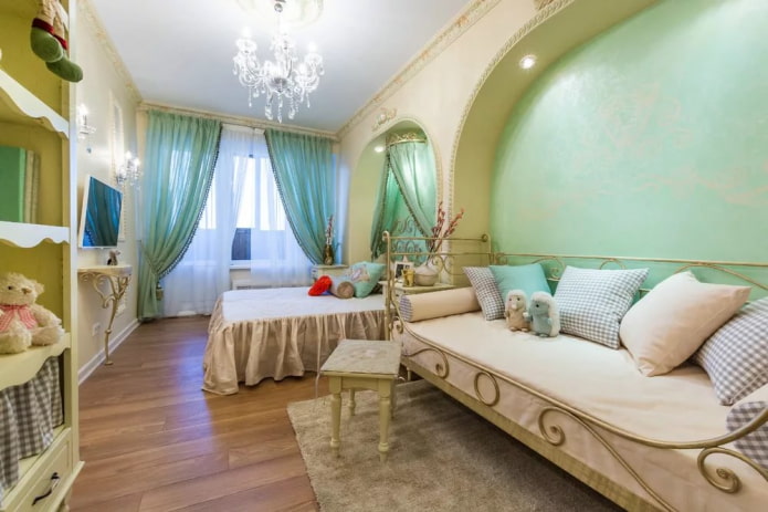 visual zoning of a combined bedroom and a nursery