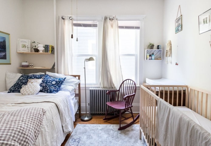 parents' area in a bedroom combined with a nursery