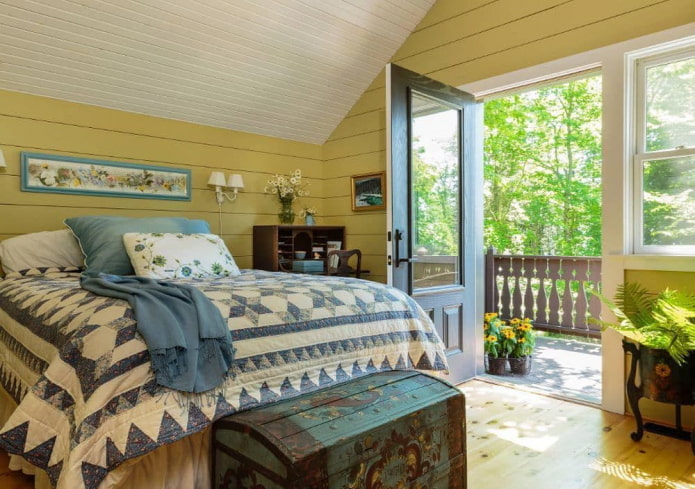 bedroom with bright walls
