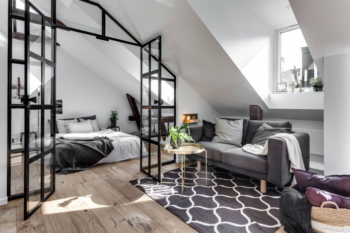zoning the sleeping area in the interior of an attic bedroom