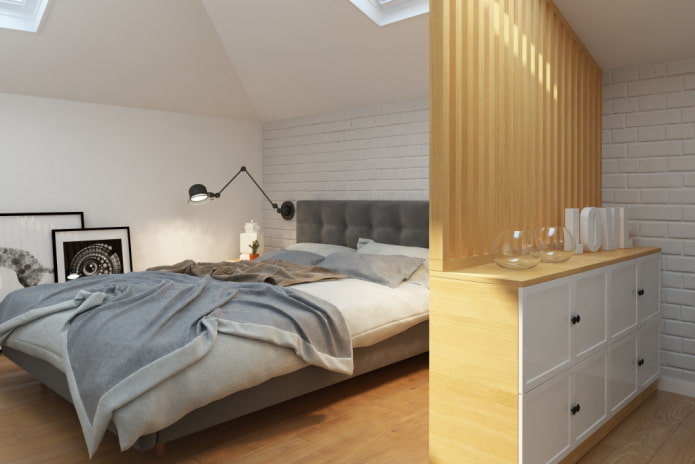 zoning the sleeping area in the interior of an attic bedroom
