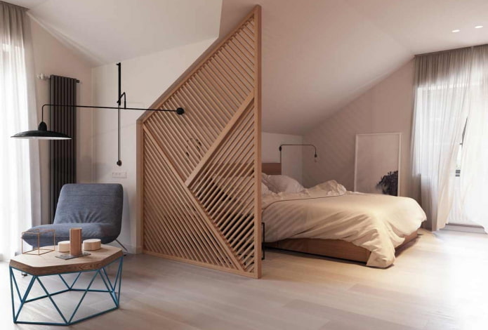 zoning the sleeping area in the interior of an attic bedroom
