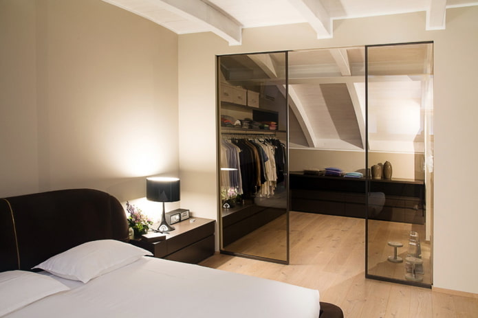 dressing room zoning in the attic bedroom interior