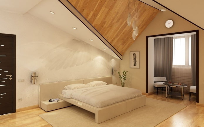 layout of an attic bedroom with a balcony