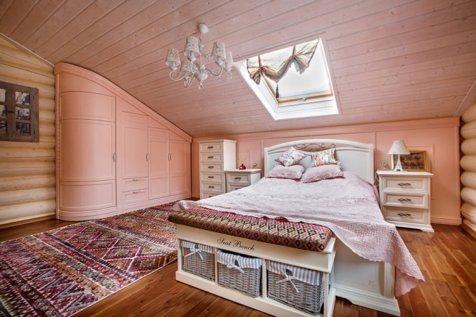 attic bedroom interior in Provence style