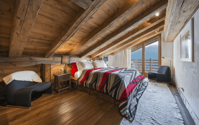 chalet style attic bedroom interior