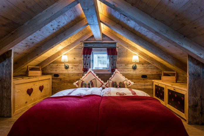 chalet style attic bedroom interior