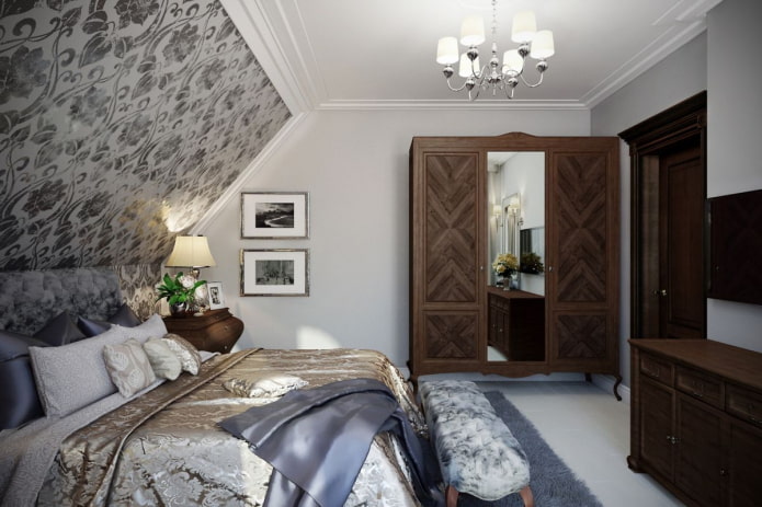 interior of an attic bedroom in a classic style