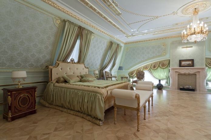 interior of an attic bedroom in a classic style